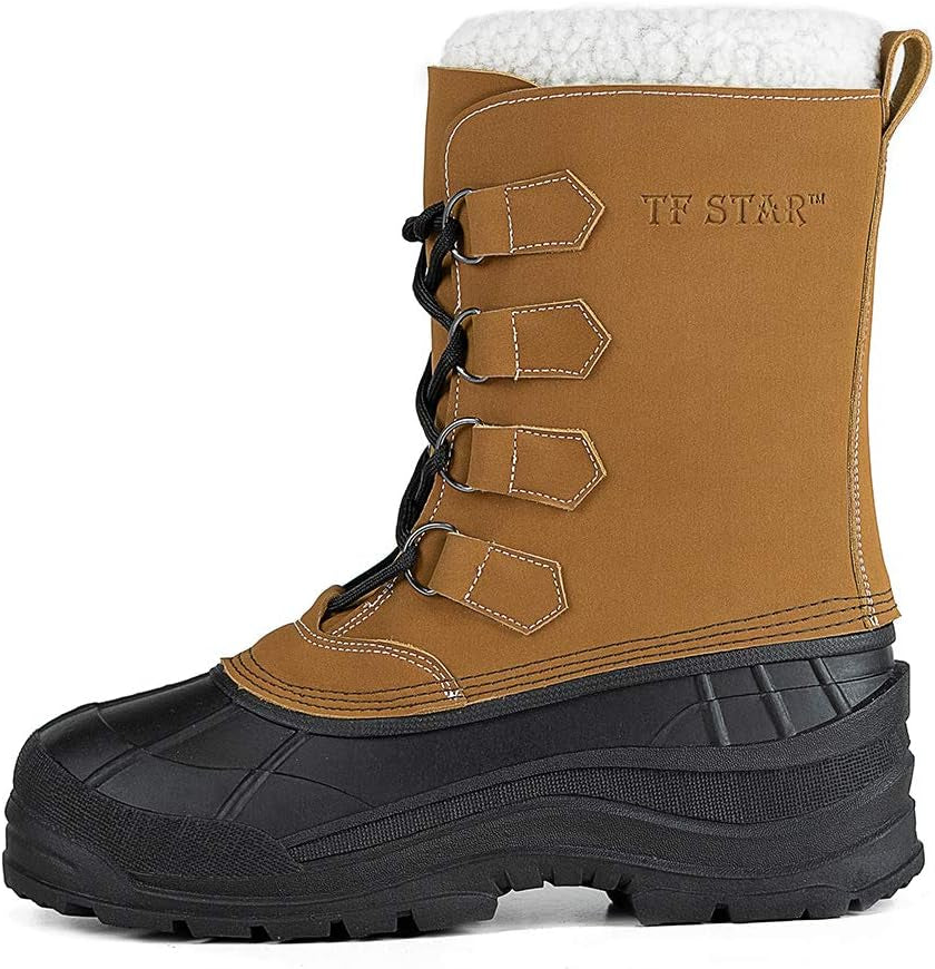 Men'S Leather Waterproof Winter Snow Skid Boots,Classic Felt Lined Warm Snow Duck Boots for Men