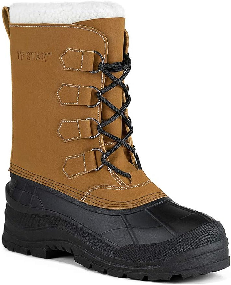 Men'S Leather Waterproof Winter Snow Skid Boots,Classic Felt Lined Warm Snow Duck Boots for Men